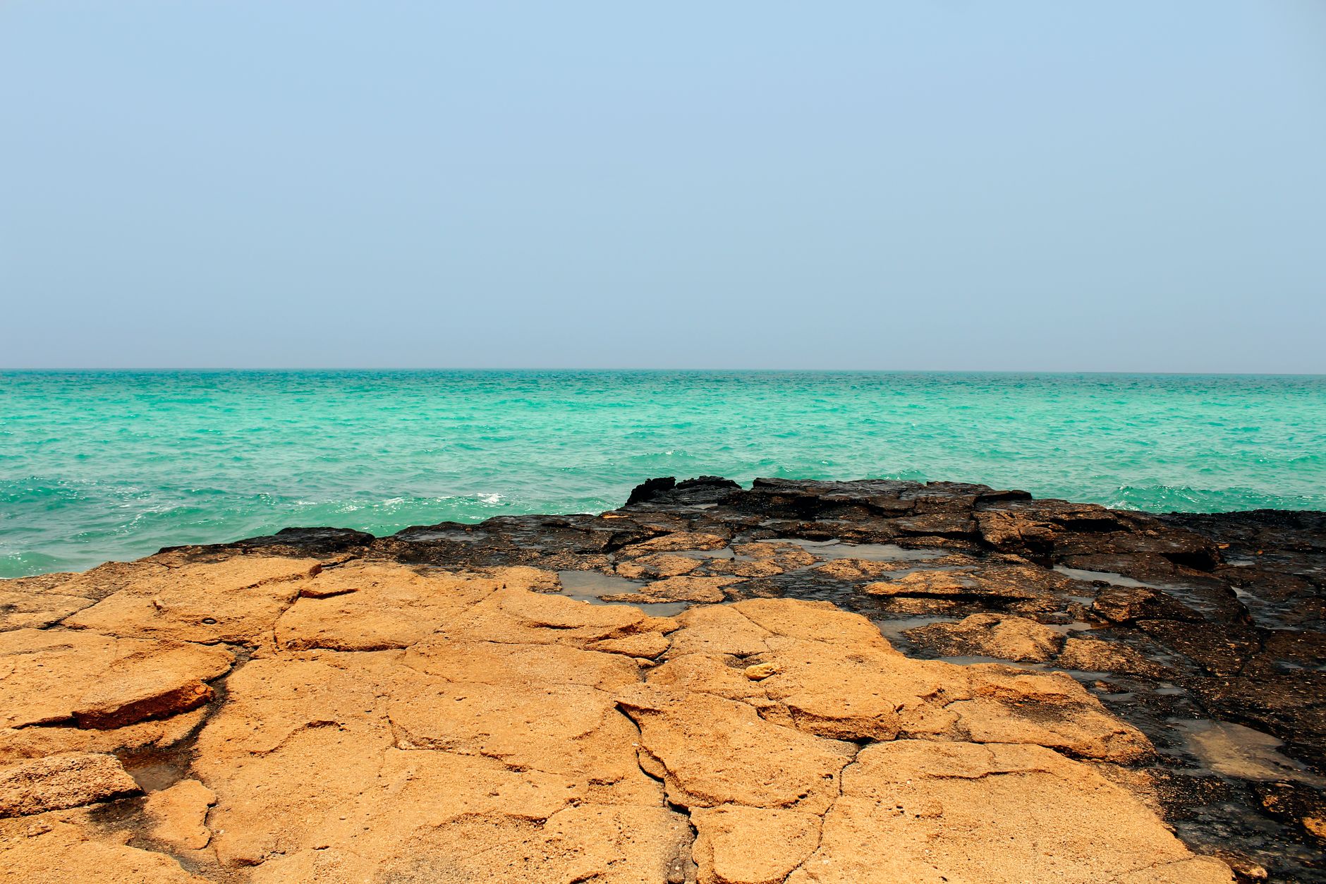 Rocky shoreline along the Batinah coast in northern Oman